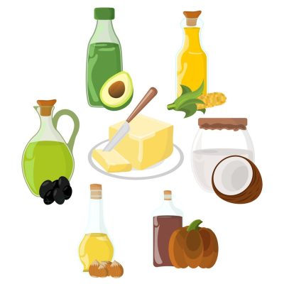 Set of Oil, Fat, Butter Icon. Food label, logo for Web and Banners. Cartoon Vector Illustration